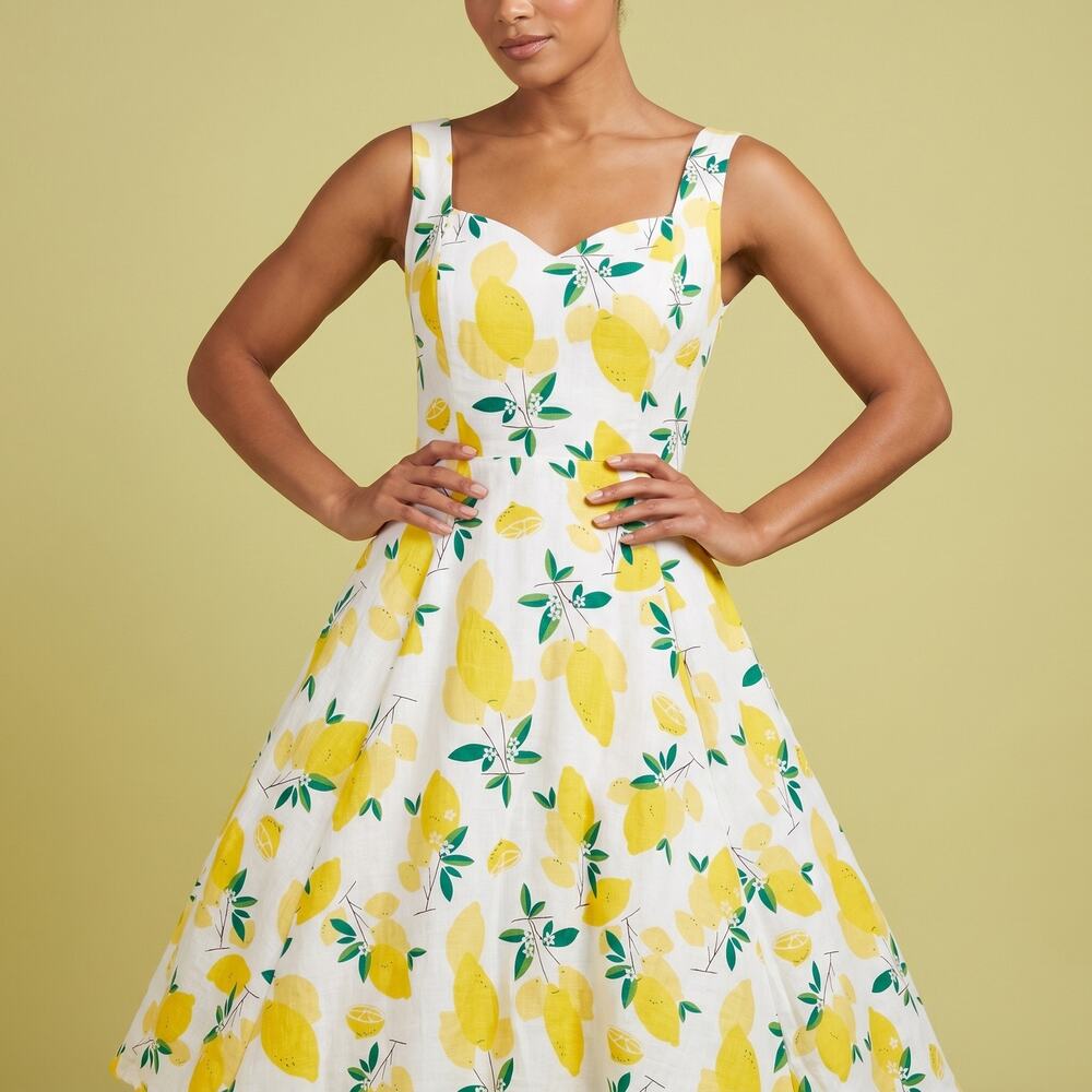 Collectif Women's Cecilia Lemons Swing Dress Retro 50s Rockabilly Pinup NWT M